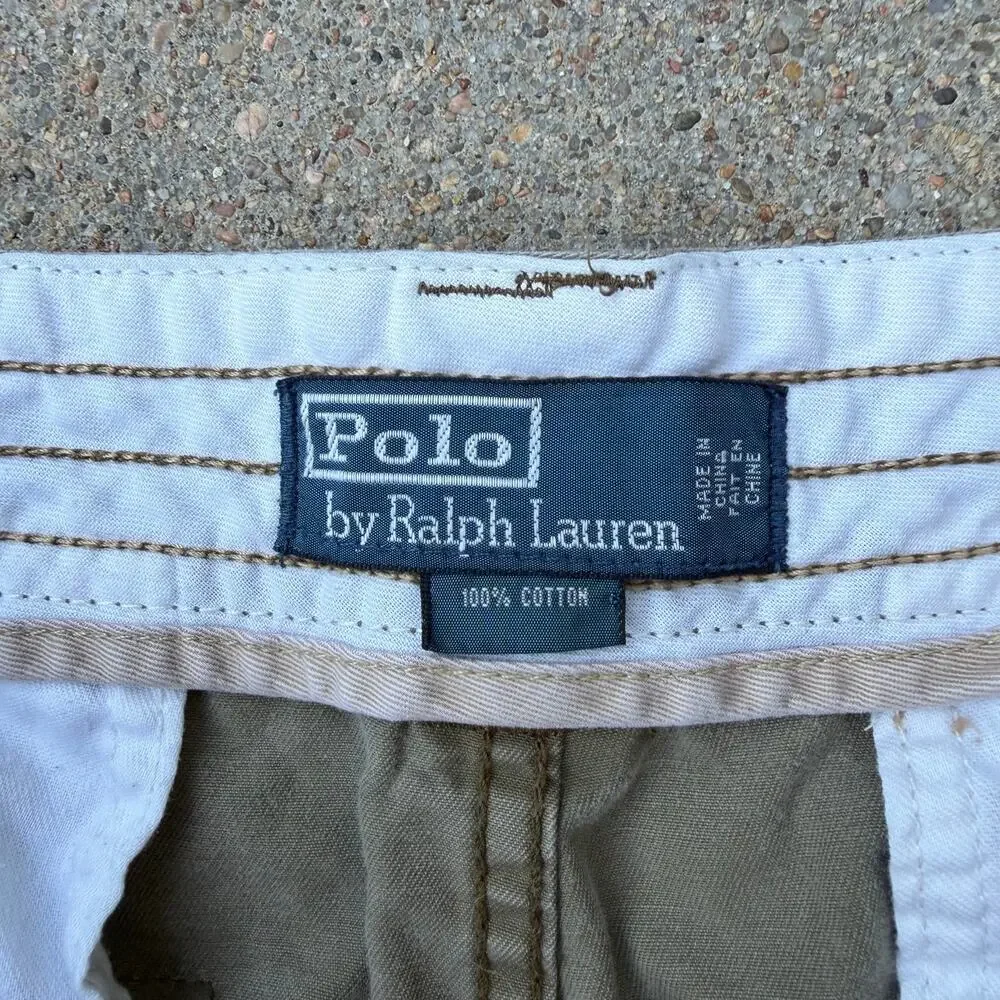 Y2K Polo Ralph Lauren Khaki Tan Olive Paratrooper Cargo Shorts Size 34